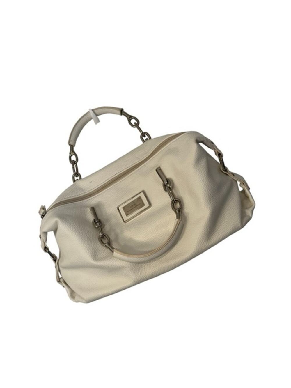 Lulu Guiness Purse Satchell White Top Handle Zip Close Pockets Silver Accents